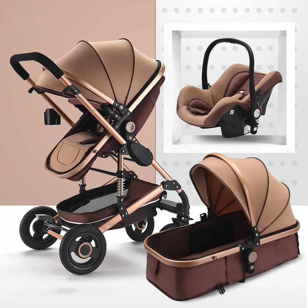 Poussette 3 en 1 compacte avec siège auto détachable design moderne roues solides panier intégré idéale pour p