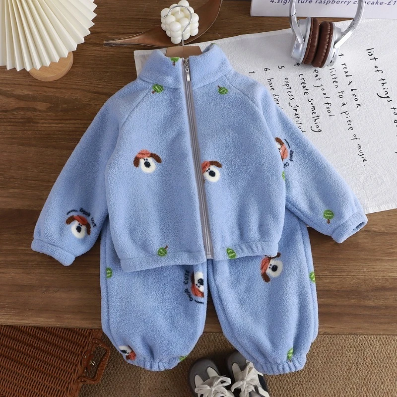 Ensemble veste et pantalon enfant automne hiver polaire cartoon chien
