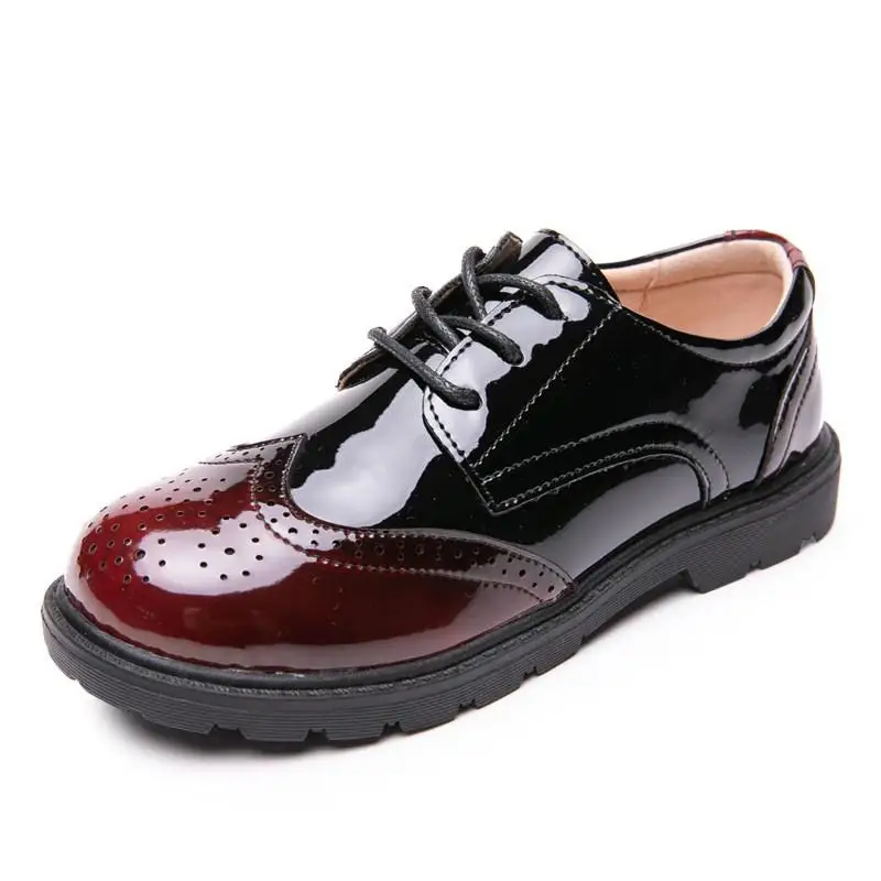 Chaussures enfants formelles cuir synthétique noir rouge perforé mariage école spectacle classique enfants moc