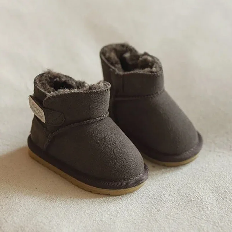 Bottes de neige chaudes en cuir synthétique et peluche pour bébé hiver