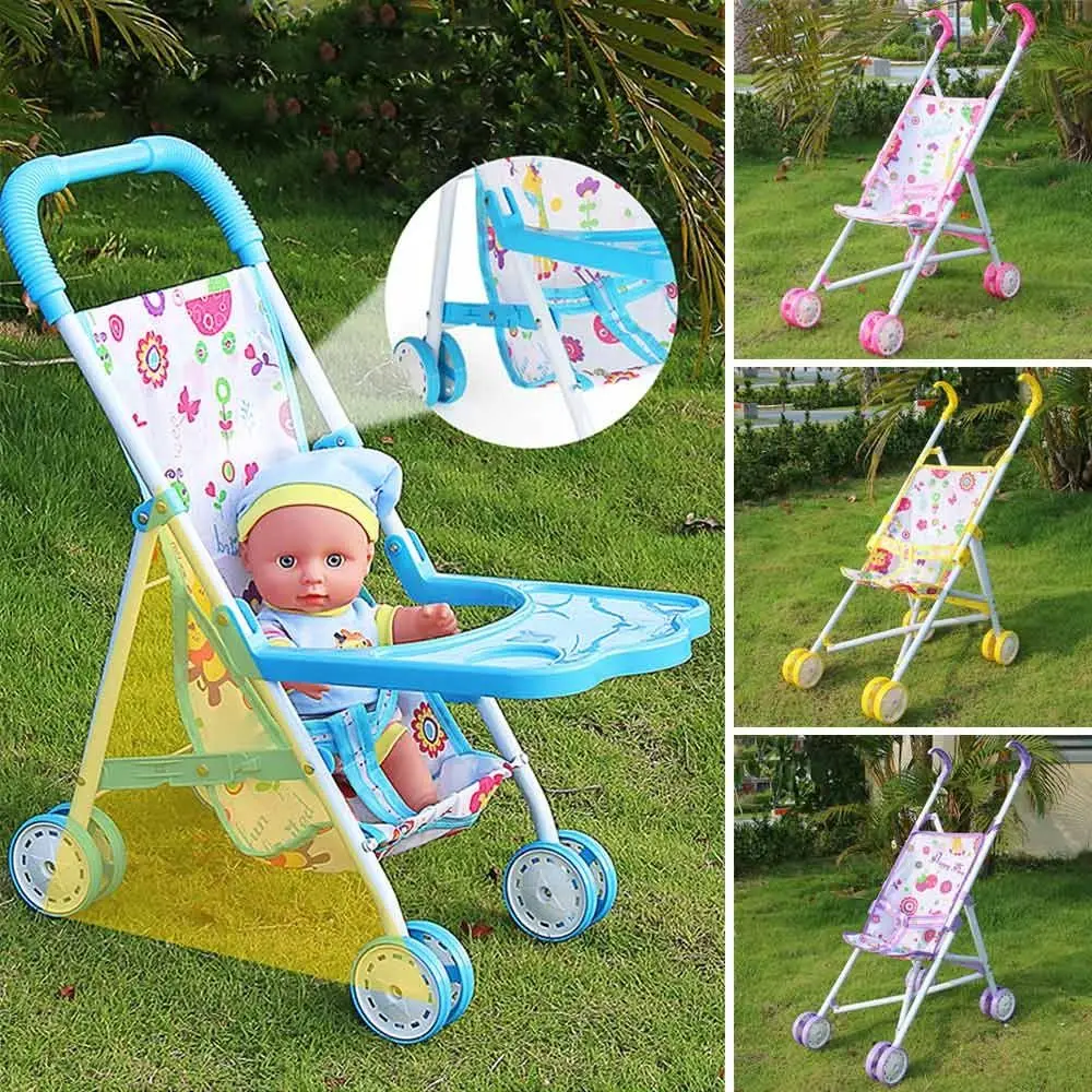 Poussette pour poupée pliable en plastique et tissu design coloré et ludique pour enfants 36 ans accessoire id
