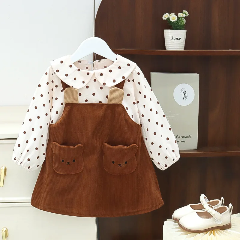 Robe fille automne robe bébé princesse style mignon ours poches manches longues vêtements enfant 25 ans