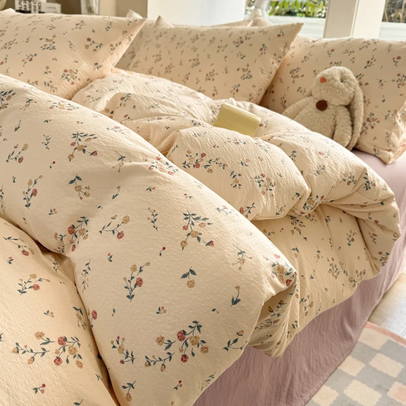 Ensemble de literie bébé nœud mignon draps doux taie d'oreiller housse de couette 200x230cm style kawaii 3 piè