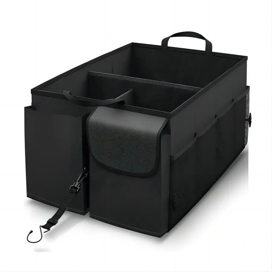 Organisateur coffre voiture rangement multi compartiments durable noir fixations sangles ajustables poches ext