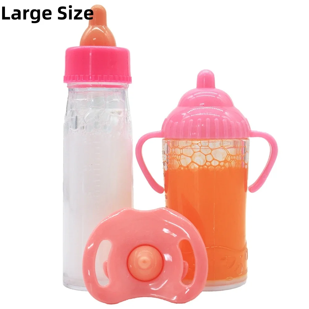 Ensemble de biberons pour poupée bébé jouet de soins bouteilles de lait et jus avec sucette grande taille pink