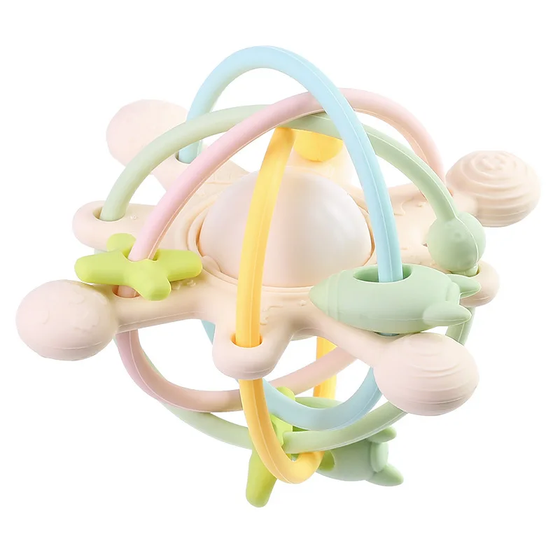 Hochet sensoriel et anneau de dentition jouet pour nouveaunés développement moteur pastel colors soft plastic