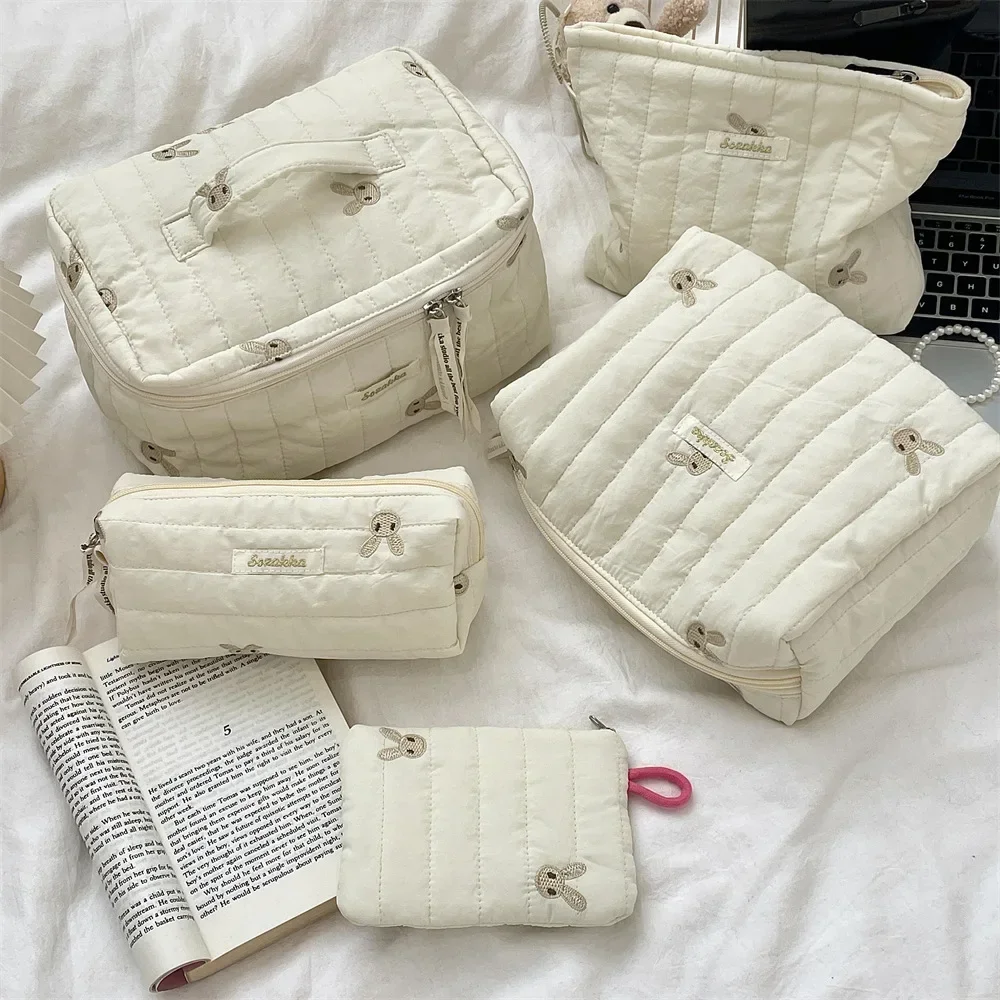 Ensemble de sacs à langer en coton matelassé lapin 5 pièces sacs de rangement bébé cosmétiques grande capacité