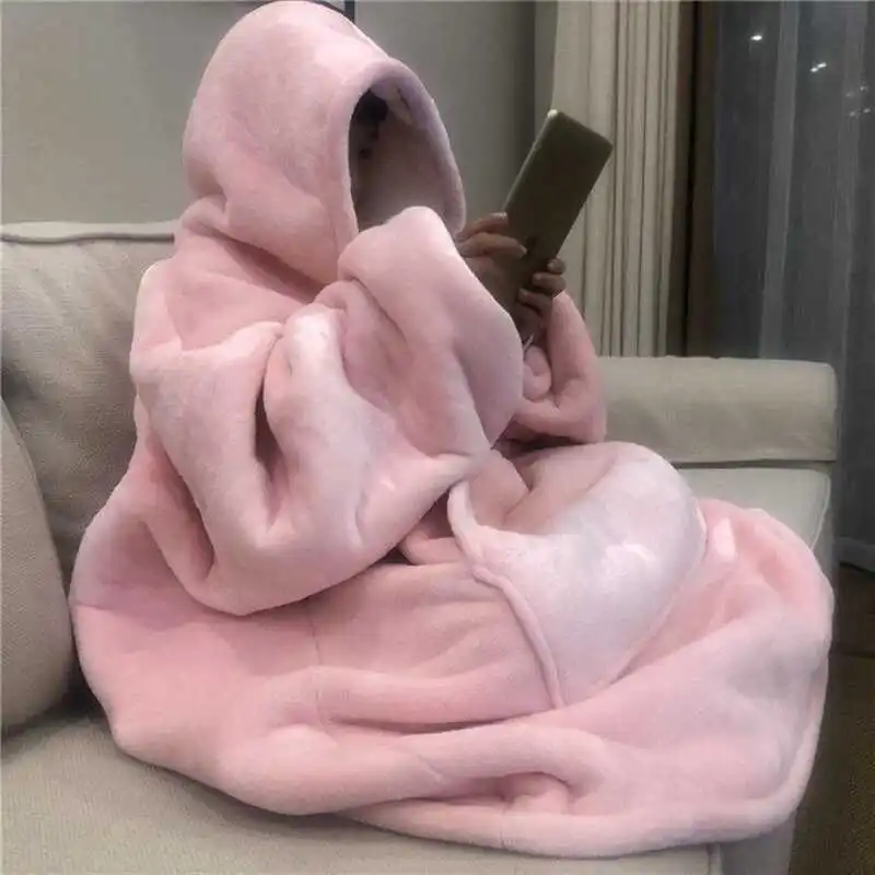 Couverture à capuche unisexe 1 pièce pull thermique en flanelle réversible Ultra doux lavable en machine cadea