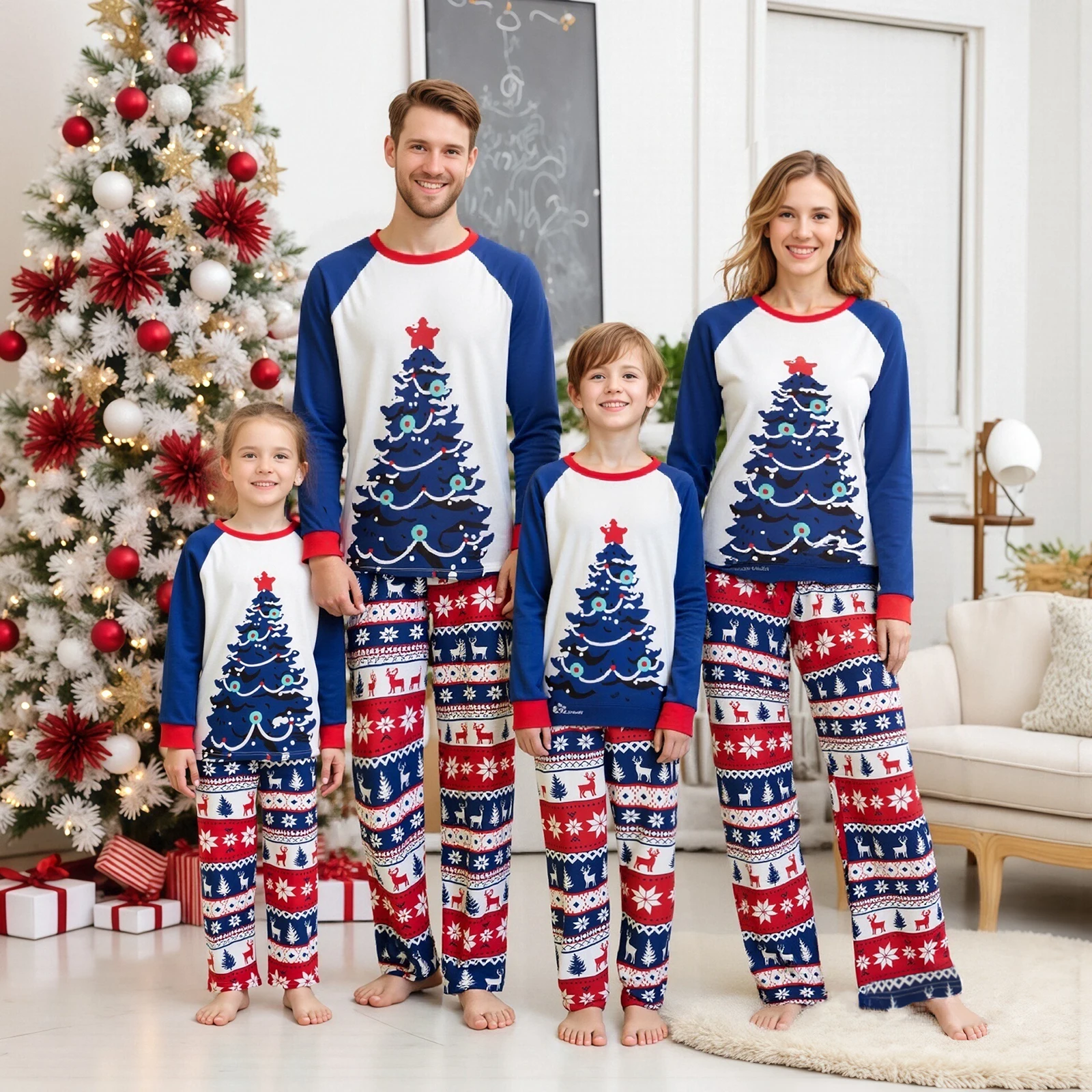 Pyjamas de Noël en famille ensembles assortis motif d'arbre de Noël tenues douces et chaudes vêtements de nuit