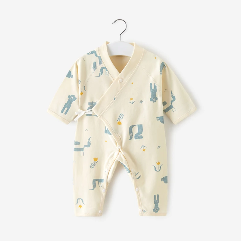 Barboteuse bébé 012 mois 100% coton bio motifs animaux printemps automne unisexe facile à enfiler doux et conf