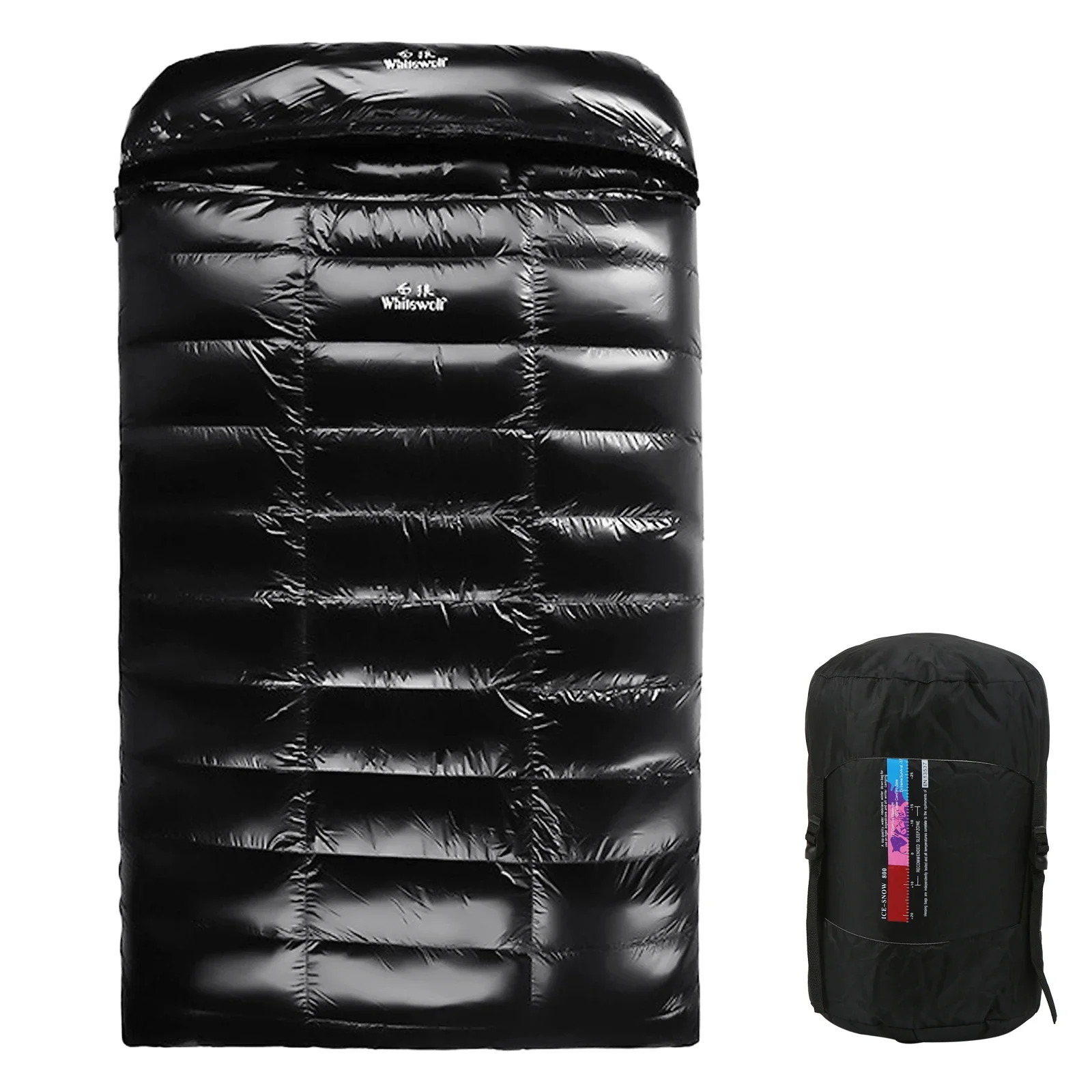 Sac de couchage en duvet d'oie noir camping randonnée hiver adultes portable isolant confortable moderne Whitl