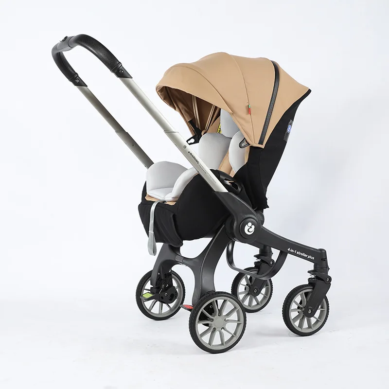 Poussette bidirectionnelle 4 en 1 pour bébé multifonctionnelle siège panier pliable certifiée 3C couleur abric