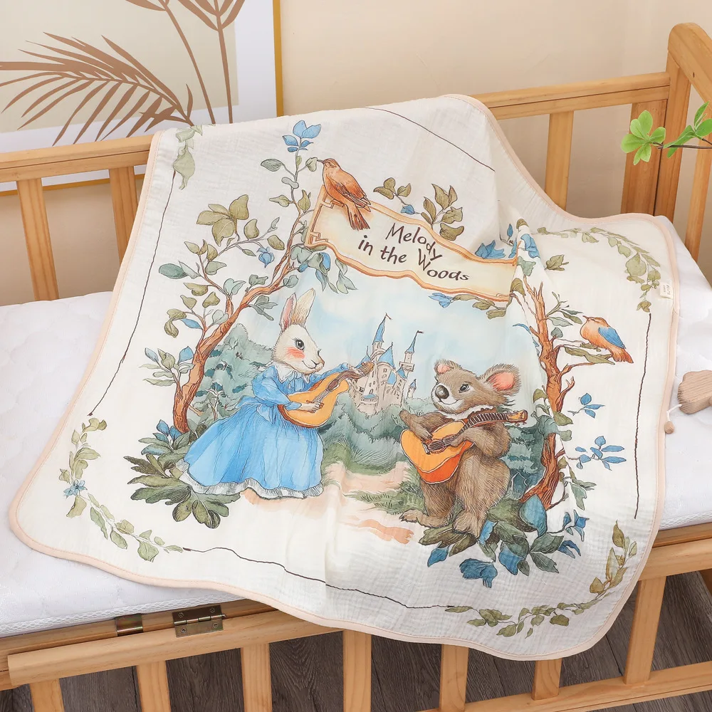 Serviette de bain en gaze de coton pour nouveauné couverture douce dessin animé absorbante hypoallergénique 80