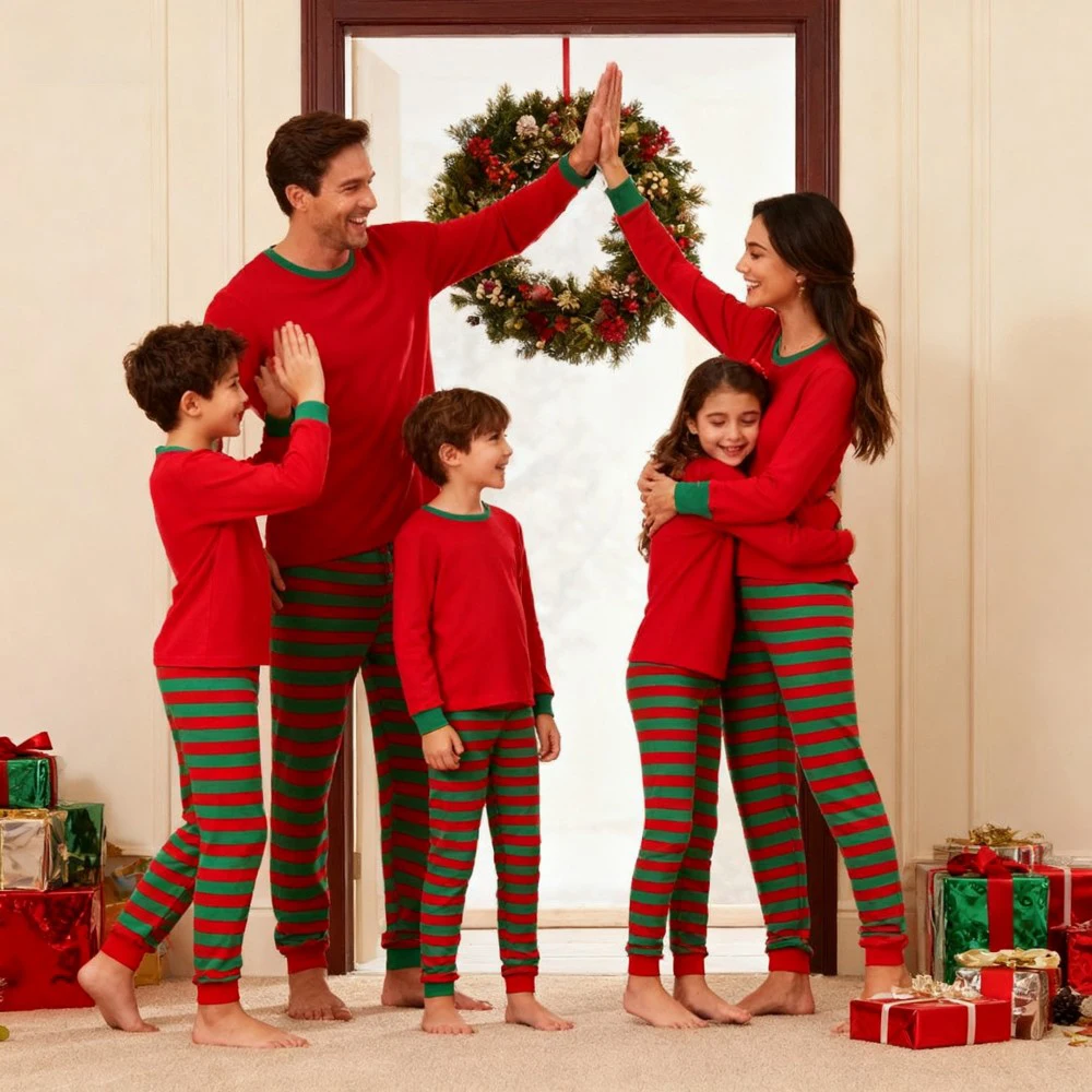 Ensemble pyjama assorti famille Noël vêtements de nuit doux manches longues look unisexe confort familial idéa