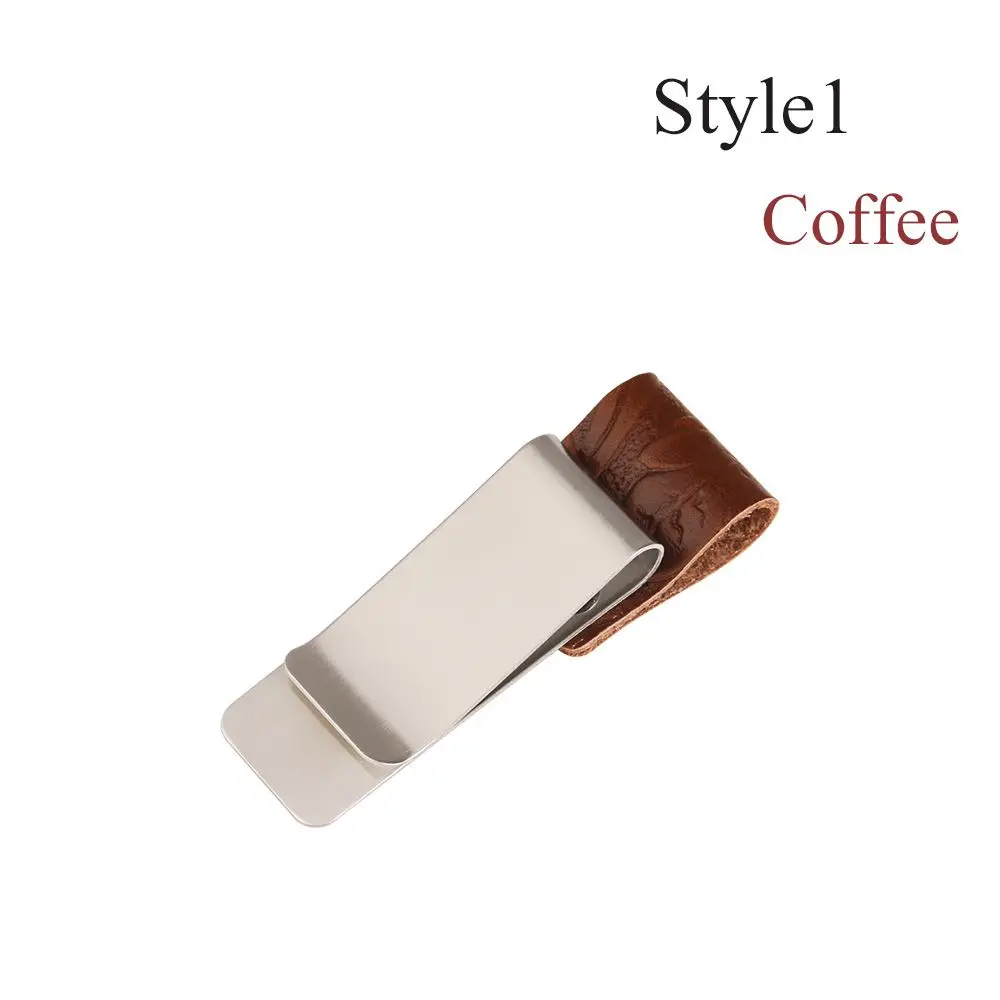 Clip à billets métal vintage portable cuir marron finition métal