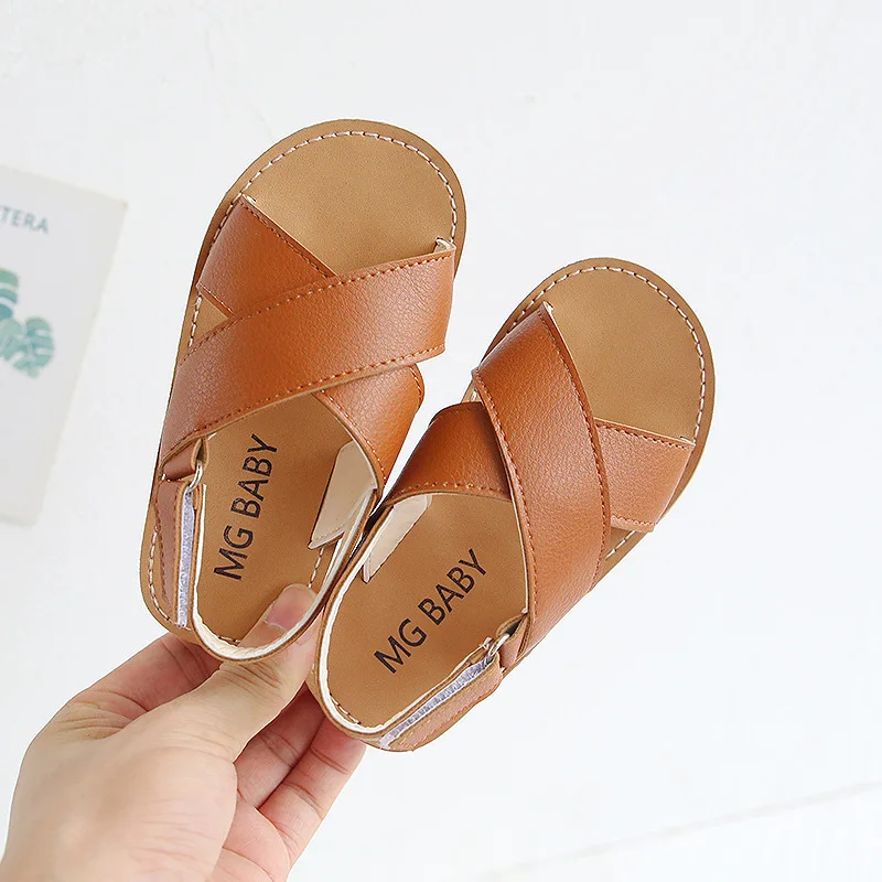 Sandales d'été pour enfants MG BABY nouées croisées faux cuir brun