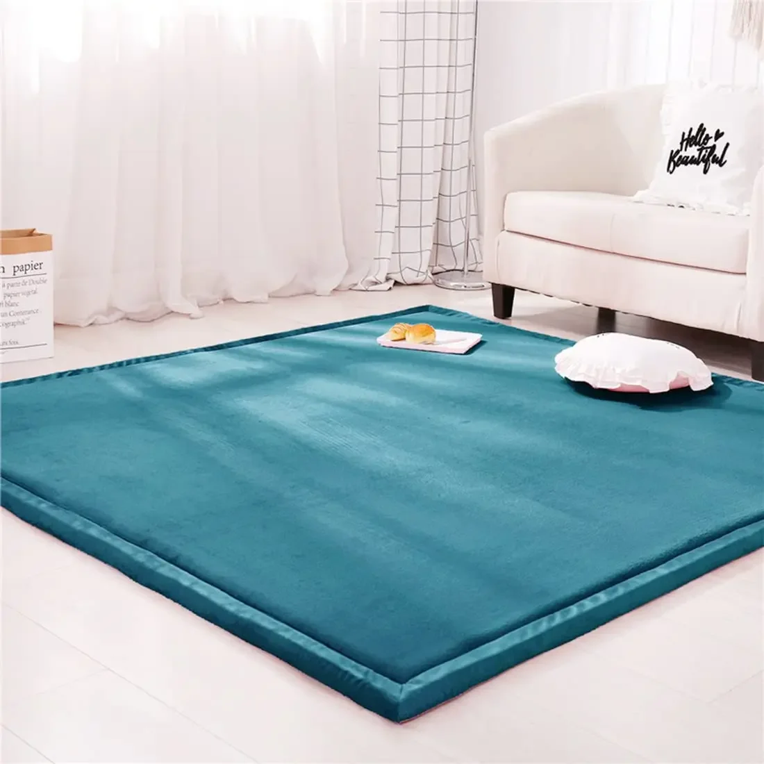 Tapis de jeu bébé en mousse rembourré 3CM tapis rampant salle de jeux crèche style moderne peacock blue
