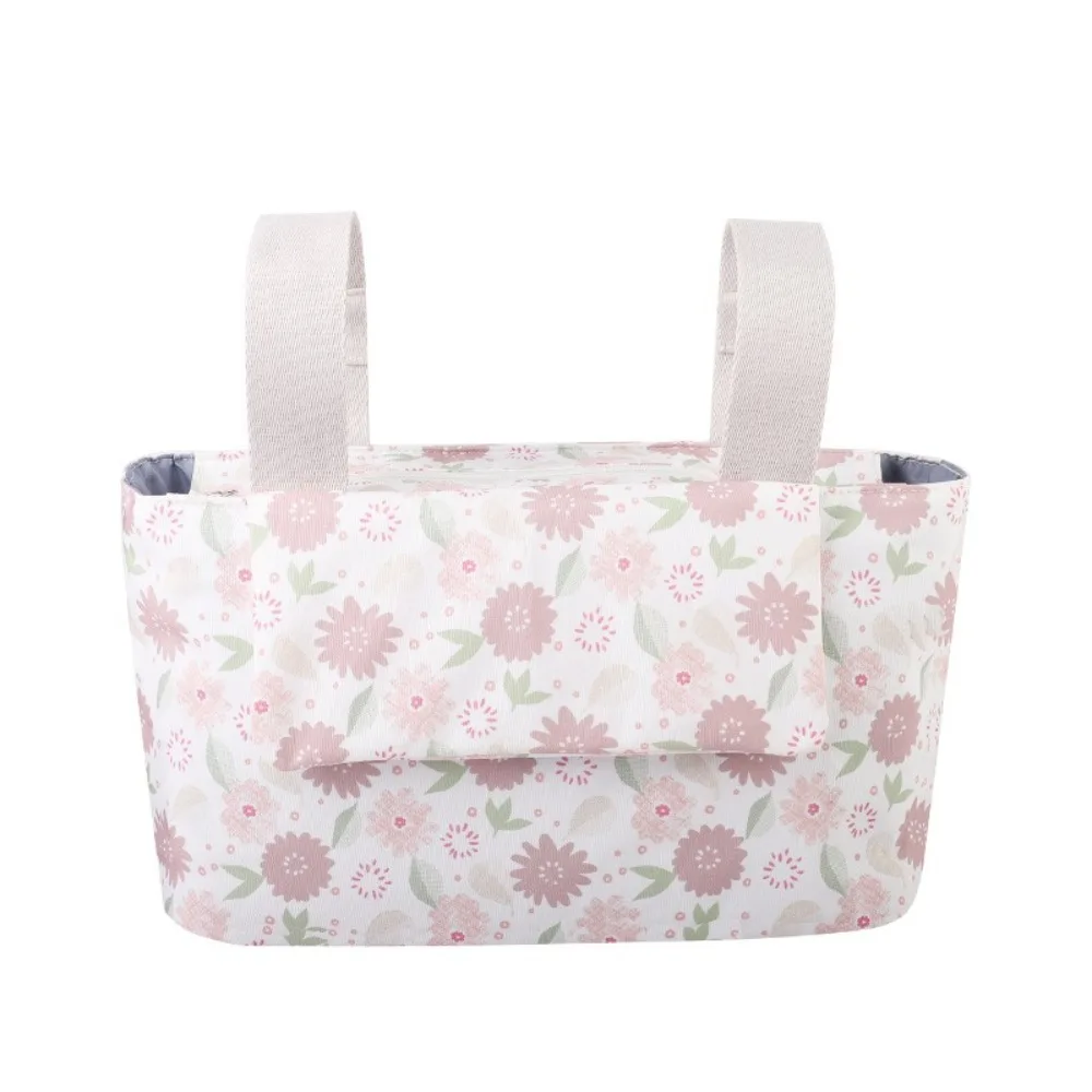 Sac de poussette en tissu Oxford grand容量 多 compartiments suspendu à bouton magnétique design floral rangement