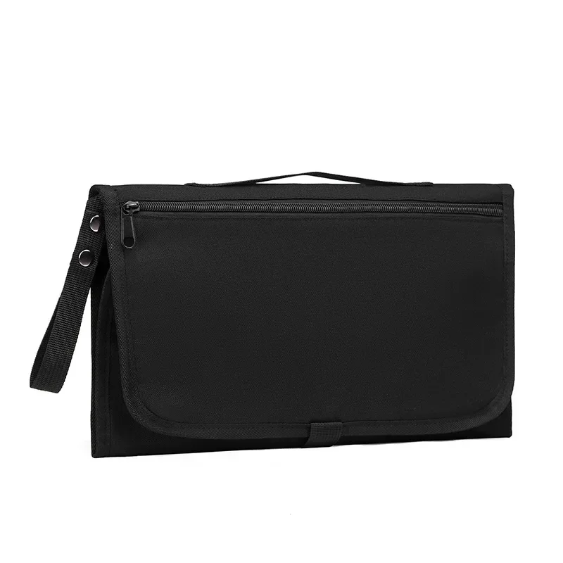 Organisateur portable en tissu Oxford noir fermeture éclair rabat poignée rangement documents et tablettes poc