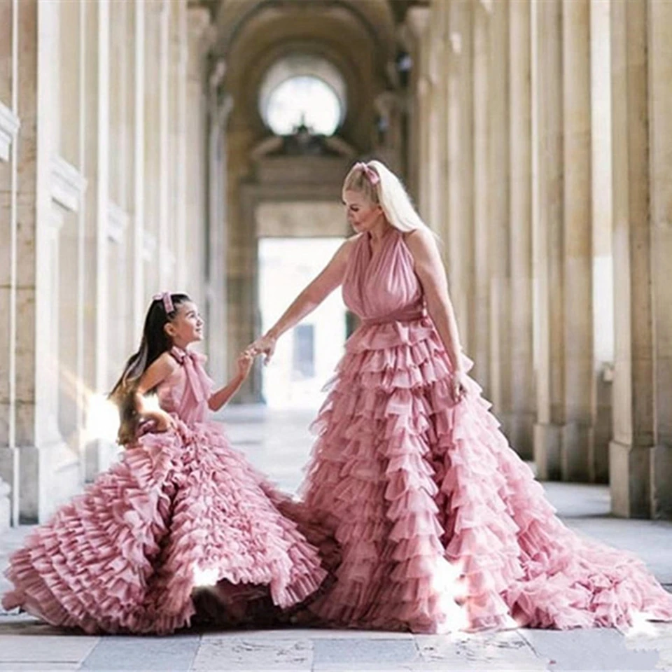 Robes assorties rose personnalisées pour mère et fille demoiselles d'honneur robe de soirée formelle style vin