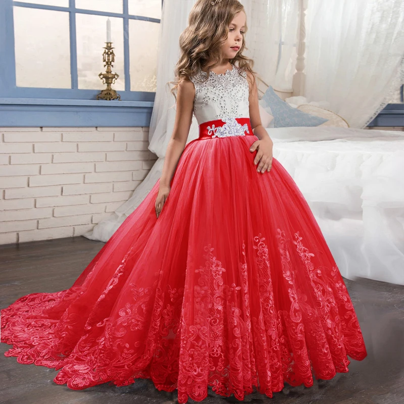 Robe de soirée pour filles robe de demoiselle d'honneur mariage dentelle fleurs robes première communion vêtem
