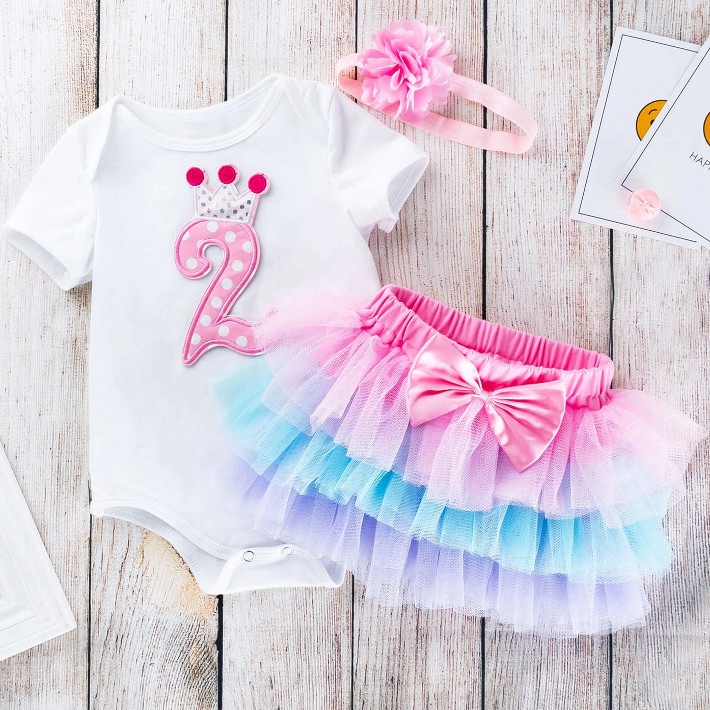 Ensemble vêtements bébé fille body coton tutu jupette rose fleurs anniversaire 2 ans tenue festive occasion sp