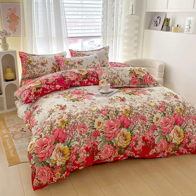 Ensemble literie floral 3 pièces housse couette taies oreiller
