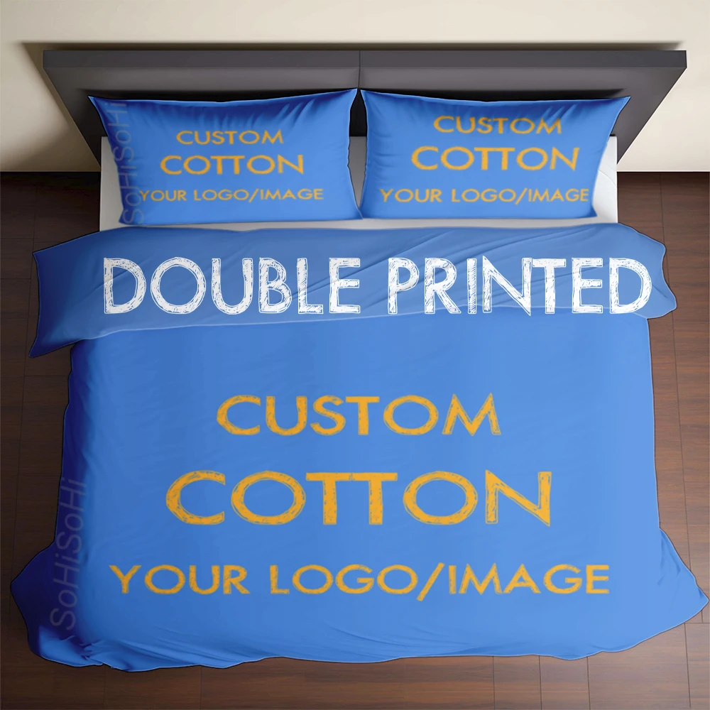 Parure de lit personnalisée 100% coton housse de couette et taies d'oreiller design double imprimé lit double