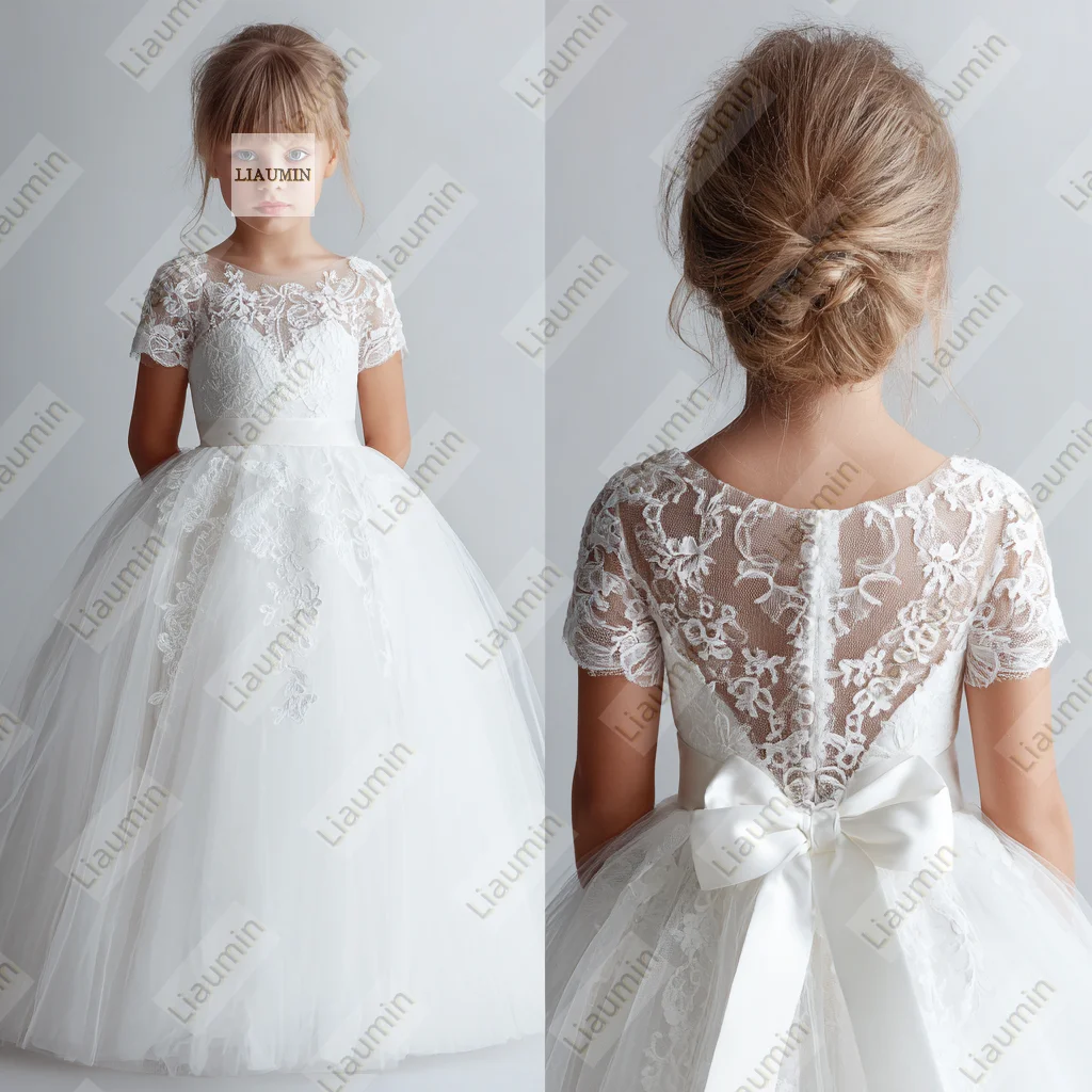 Robe demoiselle d'honneur manches courtes princesse première communion jupe concours anniversaire sur mesure W