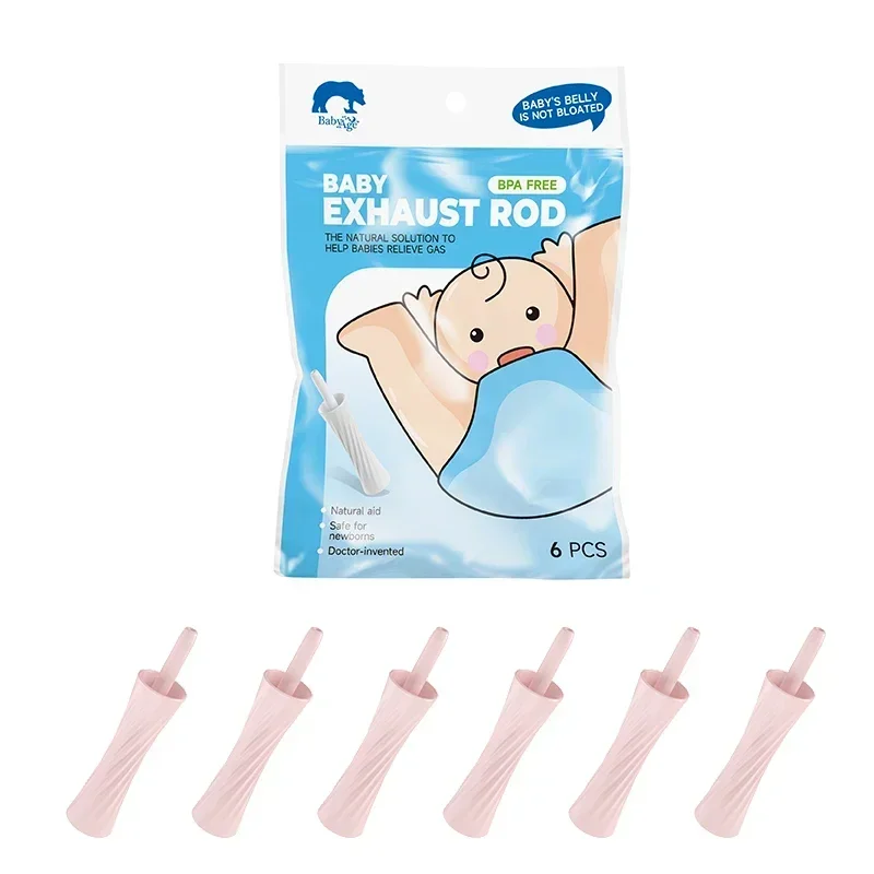 Tiges d'évacuation antigaz pour bébé soulagement des coliques accessoire de soins bébé sans BPA 6 pièces rose