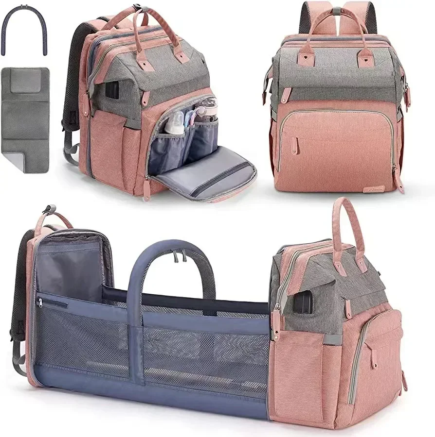 Sac à dos multifonctionnel bébé sac à langer portable lit de voyage couffin pliable ombre CPull coussin éponge