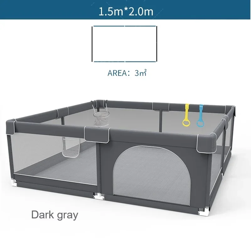 Parc de Jeux pour Bébé 1.5x2.0m Clôture en Maille Gris Foncé 2 Cadeaux en Plastique Sécurité Renforcée Usage I