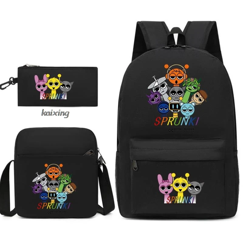 Ensemble sacs à dos Sprunki 3 pièces design ludique sac école voyage adolescents filles garçons retour à l'éco