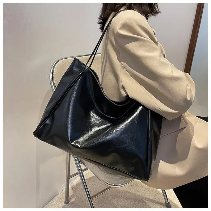 Sac fourretout en cuir PU souple pochette sous les bras grande capacité sac à bandoulière rétro décontracté po