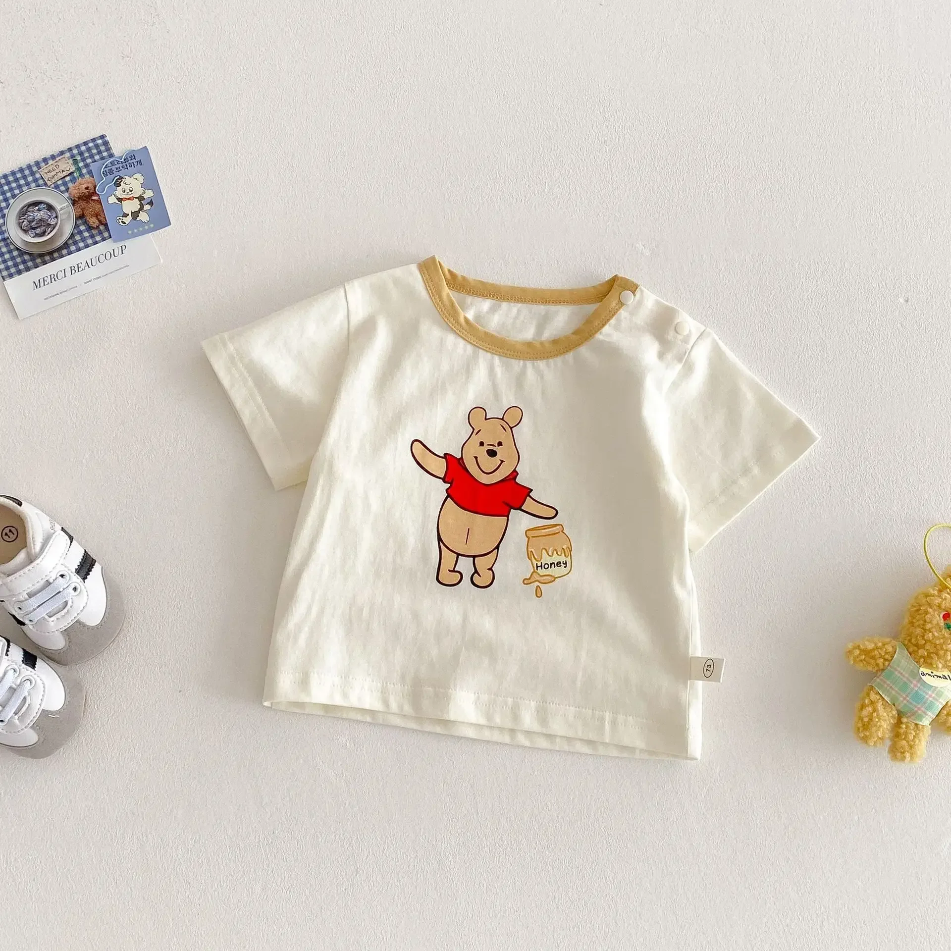 Tshirt bébé Winnie l'Ourson coton doux manches courtes boutons pression 13 ans vêtement confortable style enfa