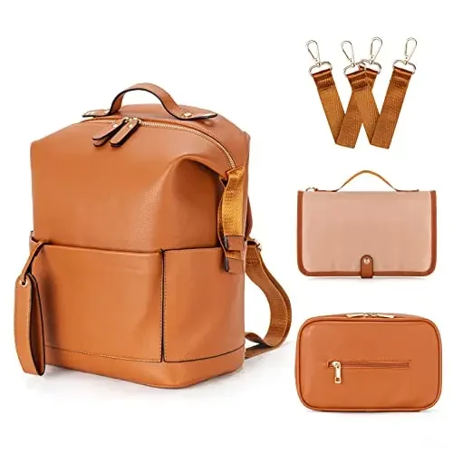 Sac à dos en cuir PU pour maman sac à couches avec coussin proxy sac à dos pour bébé nouvelle mode 2022 PU bag