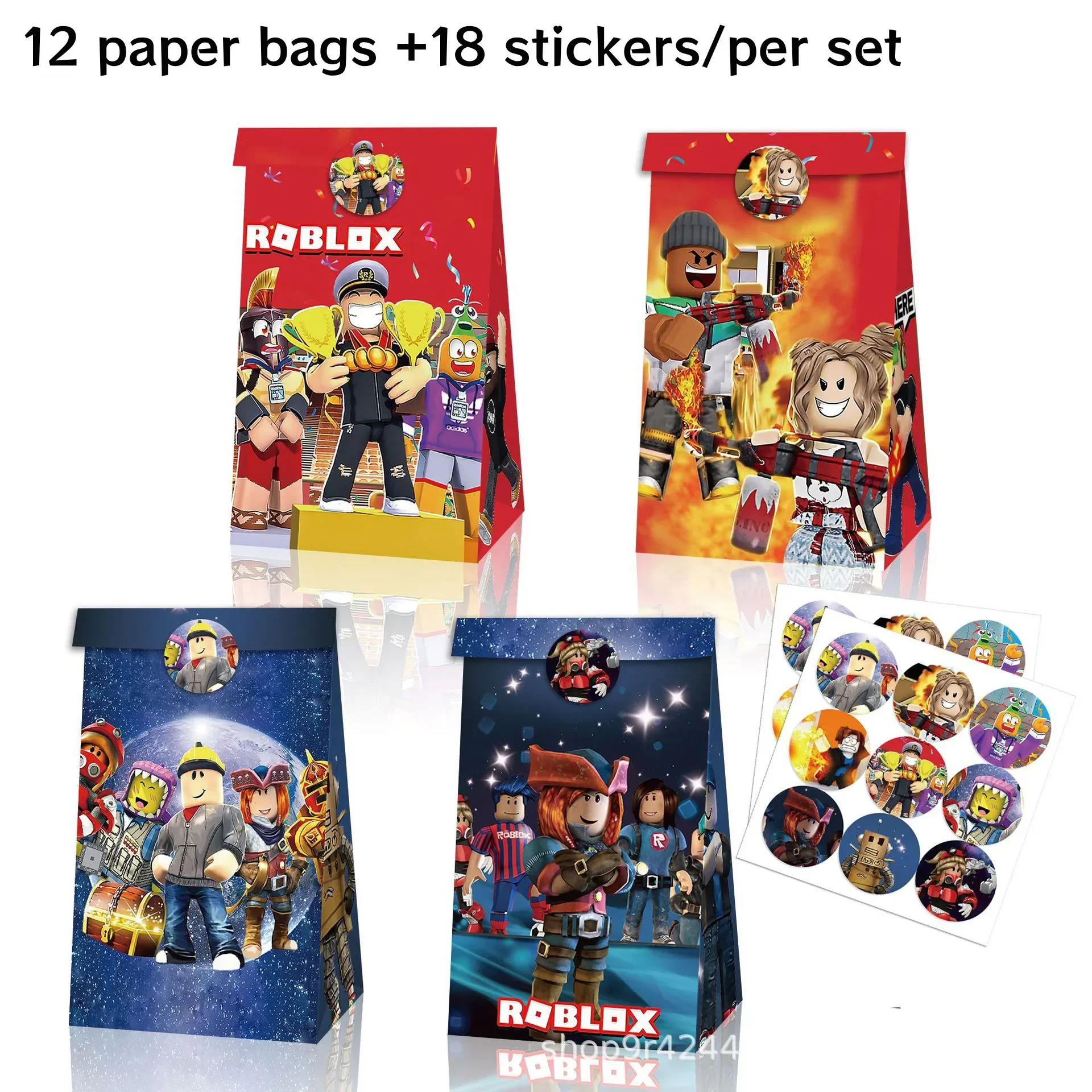 Roblox Party Favor Set 12 Paper Bags 18 Stickers Themed Decorations for Kids Birthdays Events Fun Creative Gif