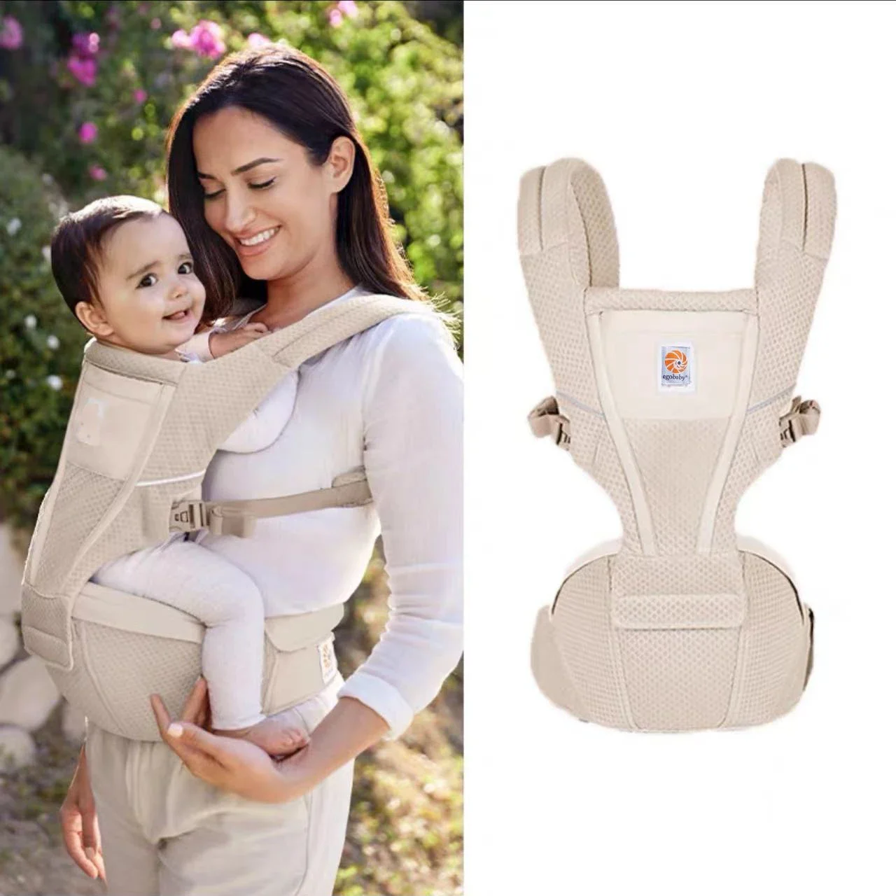 Portebébé ergonomique confortable pour nouveauné design moderne matelassé respirant beige facile à utiliser po
