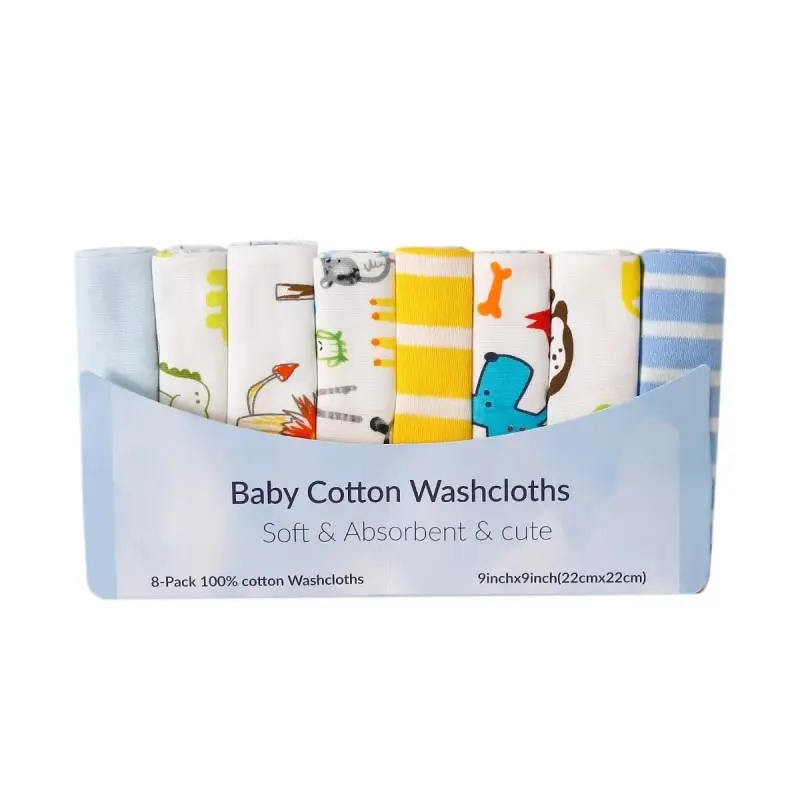 Lavettes en coton pour bébé 8 pièces motifs animaux doux et absorbant idéal pour toilette et soins
