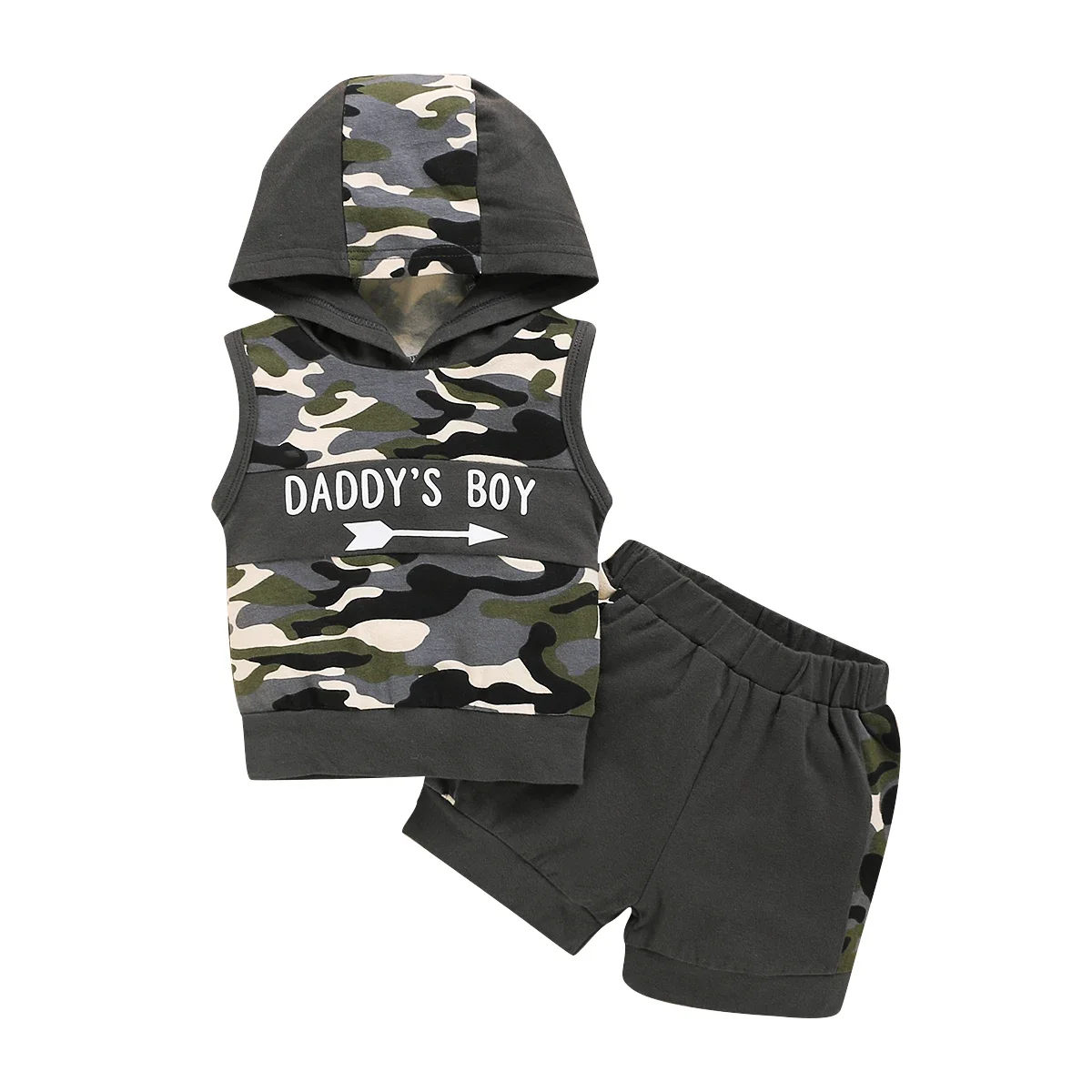 Ensemble bébé garçon 2 pièces gilet capuche short camouflage 012 mois