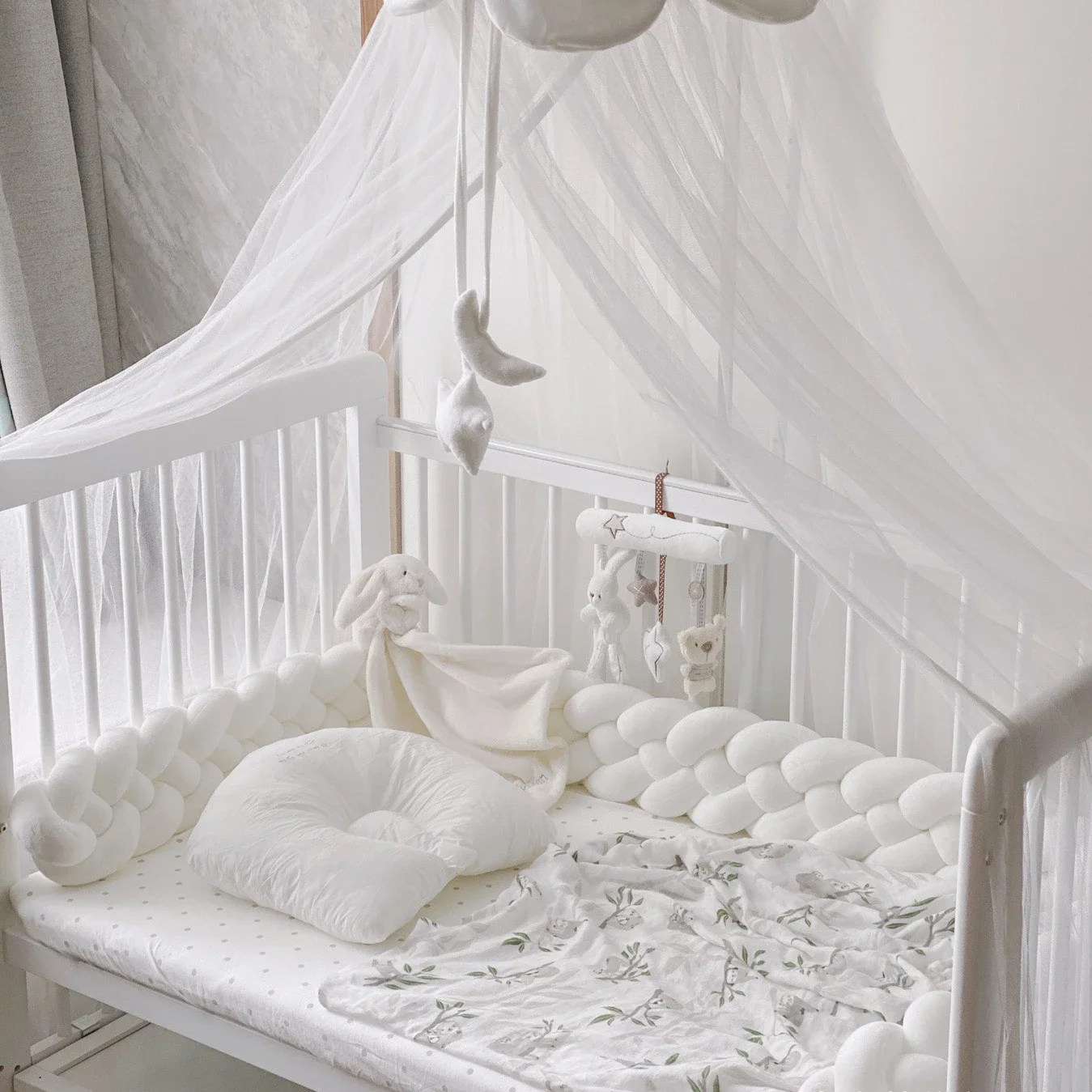 Parechocs tressé noué pour lit de bébé oreiller à nœud en coton protecteur décoration de chambre de bébé 2.2m 