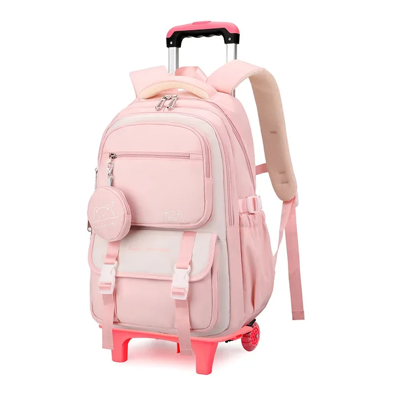 Sac à dos roulant coréen pour filles rose scolaire voyages style enfant