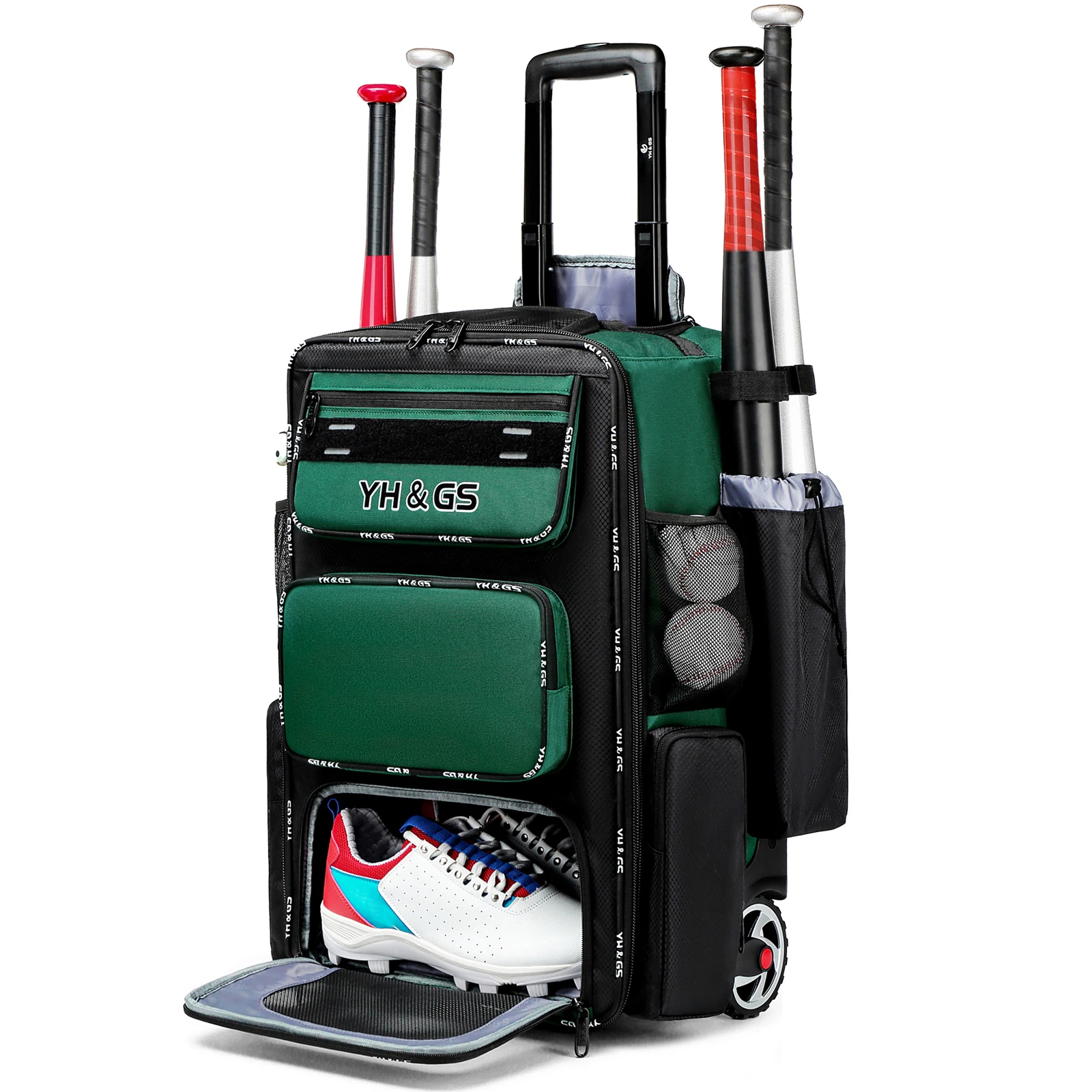 Sacoche roulante baseball YH &amp; GS polyester résistant poches multiples portabilité pratique sport équipeme