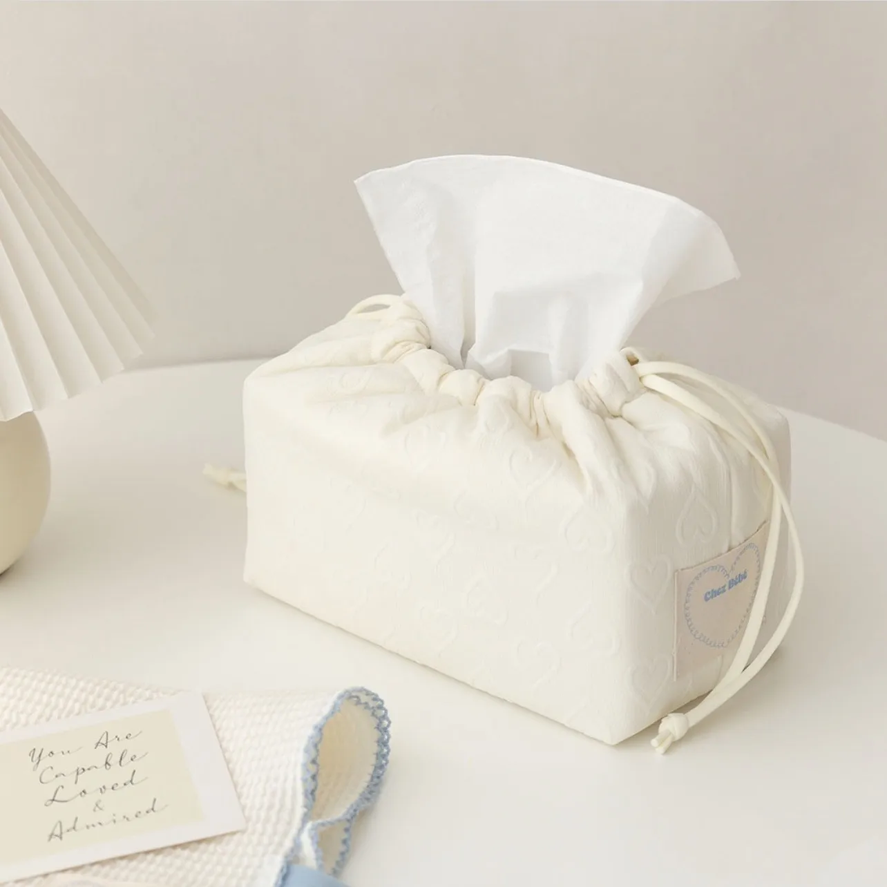 Sac de rangement portable pour poussette bébé étui lingettes tissu en papier portable voyage voiture home beig