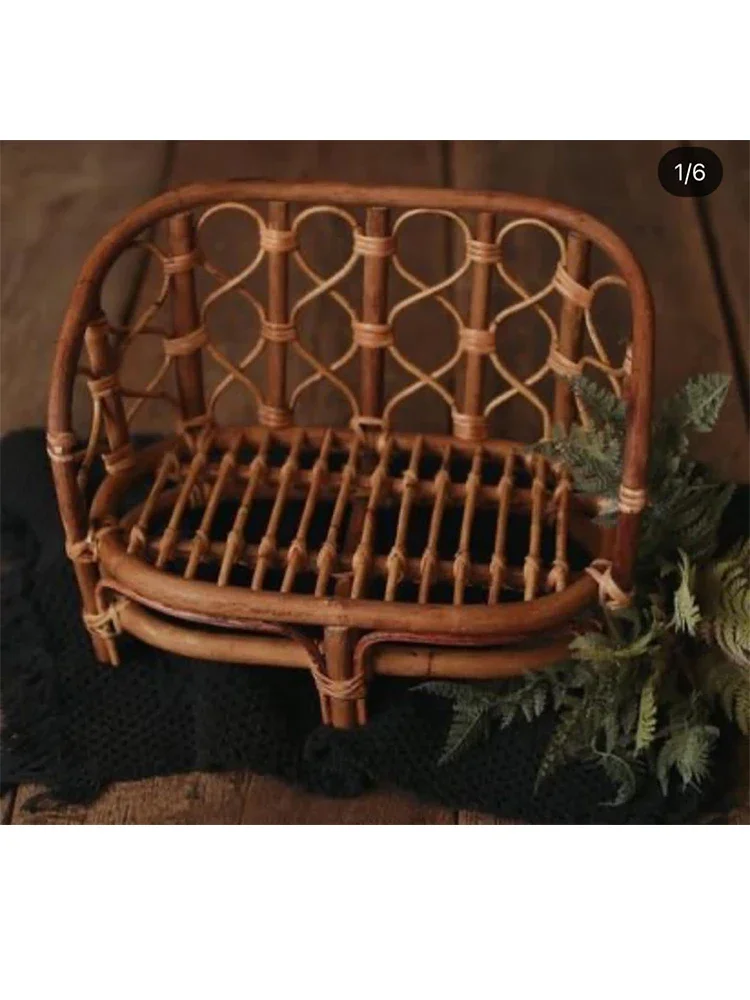 Banc en rotin naturel pour bébé accessoire de photographie mobilier déco style vintage boho 30cm x 15cm x 15cm