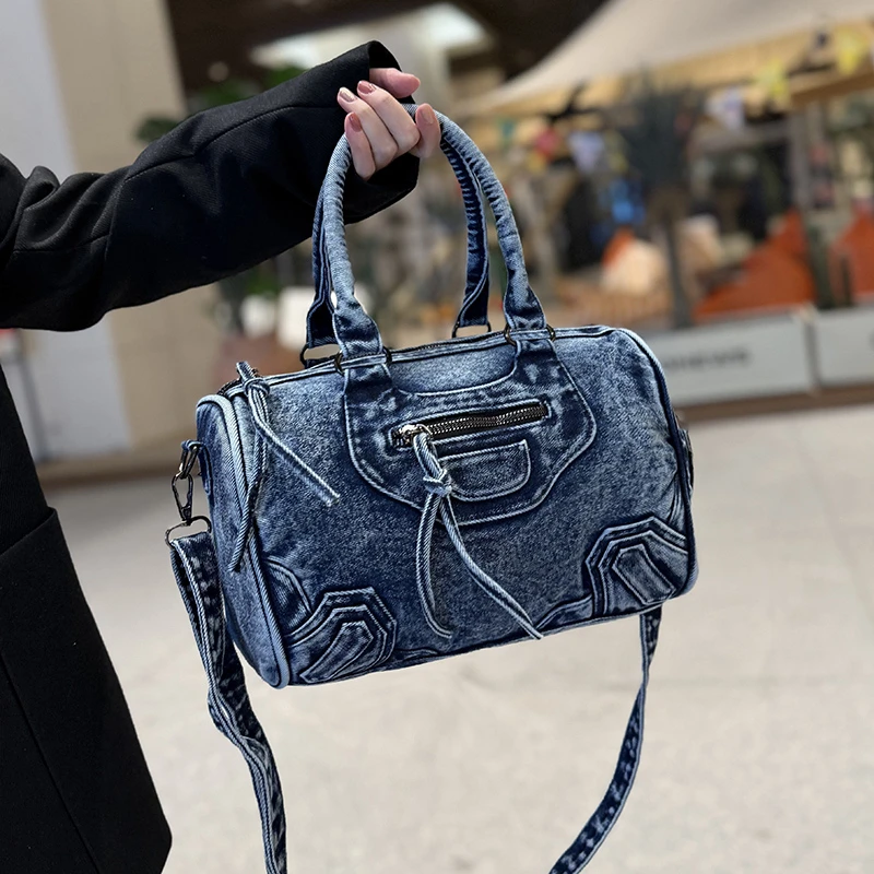 Sac à main en denim city bag pour maman sac à bandoulière pratique mode Casual grande capacité poche zippée id