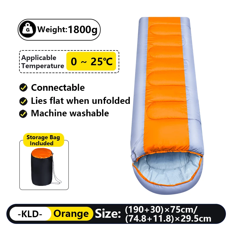 Sac de couchage orange pour adulte camping plein air sac connectable résistant au froid 4 saisons polyester co