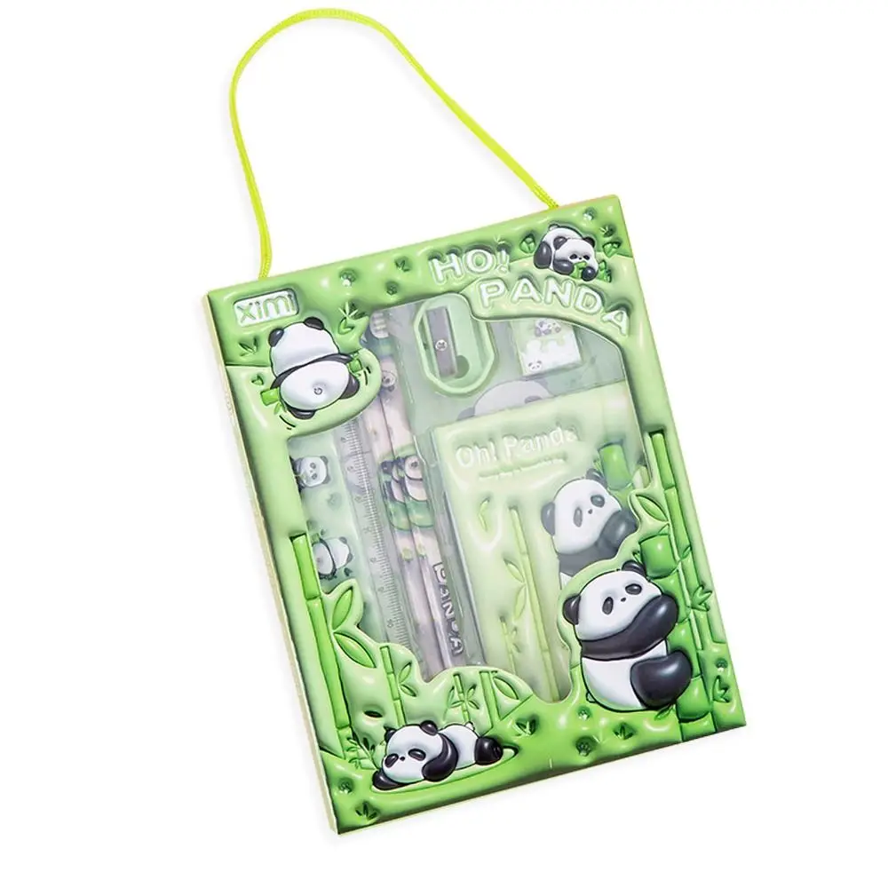 Ensemble de cadeaux éducatifs pour enfants fournitures scolaires apprentissage design panda vert 6 en 1 école