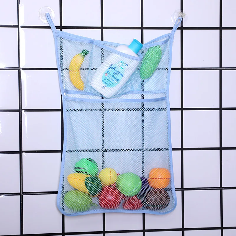 Organisateur de bain pour bébé en maille avec suceurs puissants sac à jouets transparent et filet de rangement