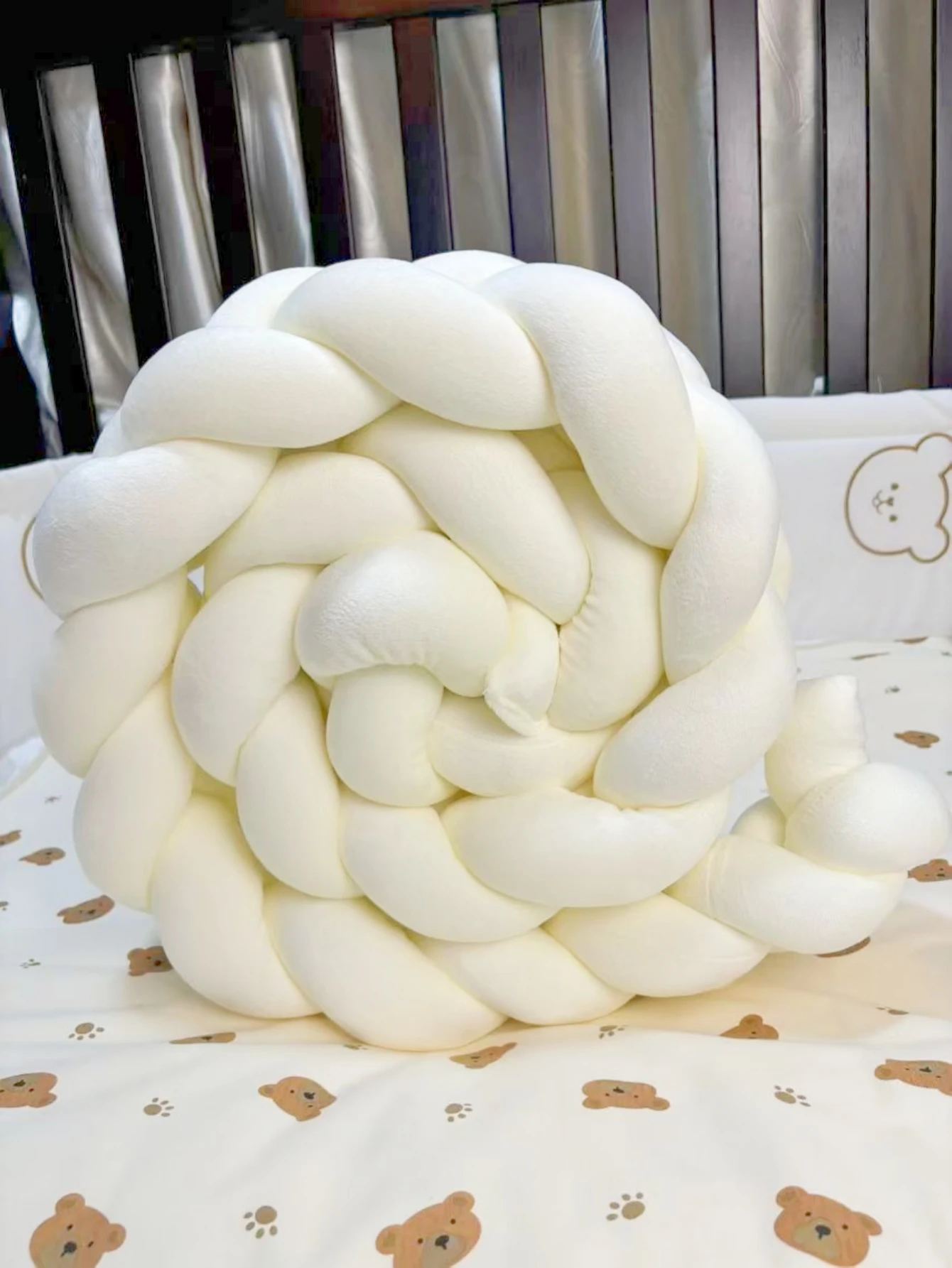 Parechocs lit bébé tressé en peluche protection anticollision oreiller en coton décoration chambre bébé sécuri